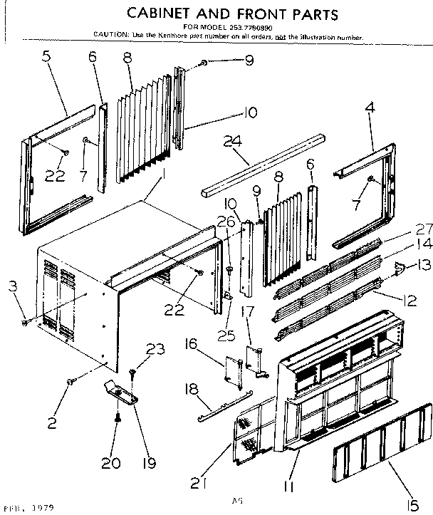 Kenmore 2537790890 cabinet and front parts diagram