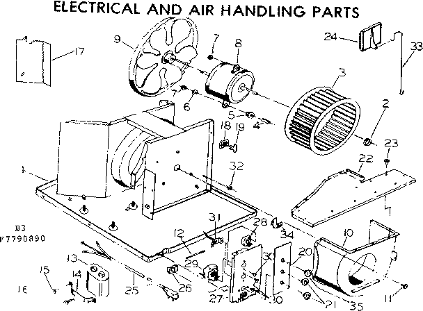 Kenmore 2537790890 electrical and air handling parts diagram