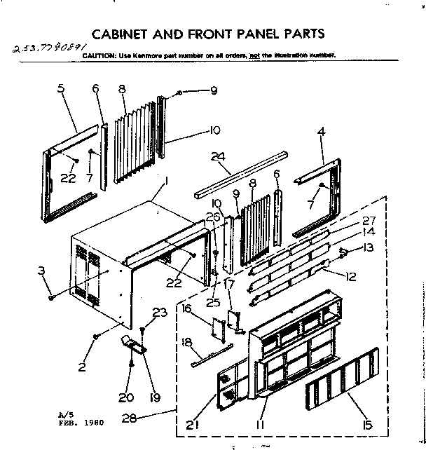 Kenmore 2537790891 cabinet and font panel parts diagram