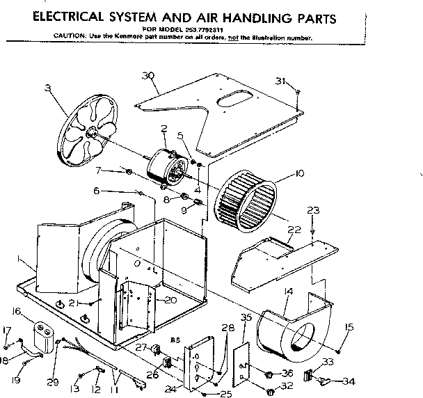 Kenmore 2537792311 electrical system and air handling parts diagram