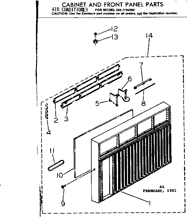 Kenmore 2537795060 cabinet & front panel parts diagram