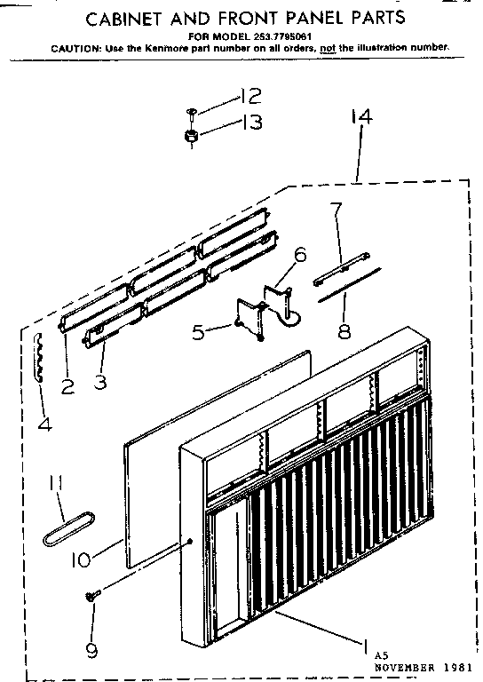 Kenmore 2537795061 cabinet & front panel parts diagram