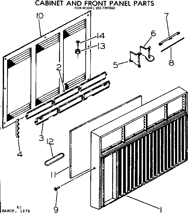 Kenmore 2537797060 cabinet and front panel parts diagram