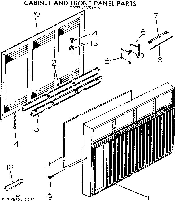 Kenmore 2537797080 cabinet and front parts diagram
