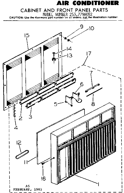 Kenmore 2537798092 cabinet & front panel parts diagram
