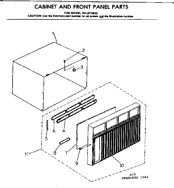 Kenmore 2538710622 cabinet and front panel parts diagram