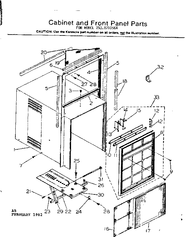 Kenmore 2538710664 cabinet & front panel parts diagram