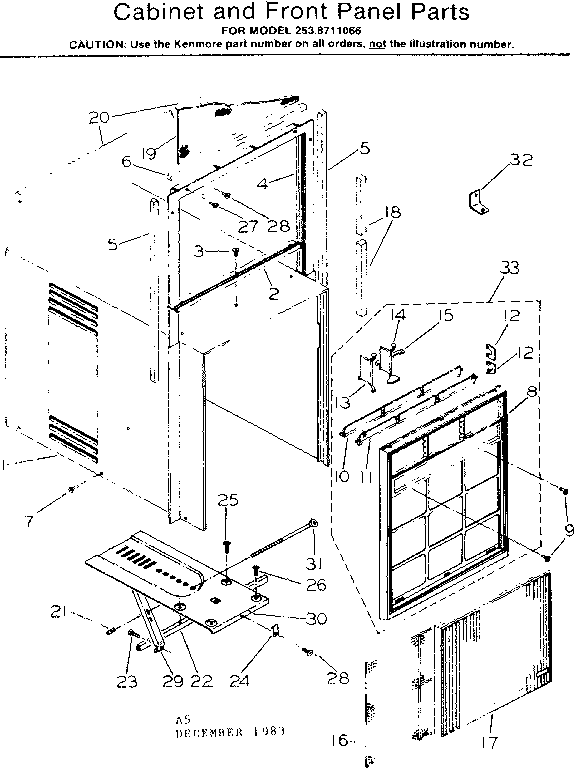 Kenmore 2538711066 cabinet & front panel parts diagram