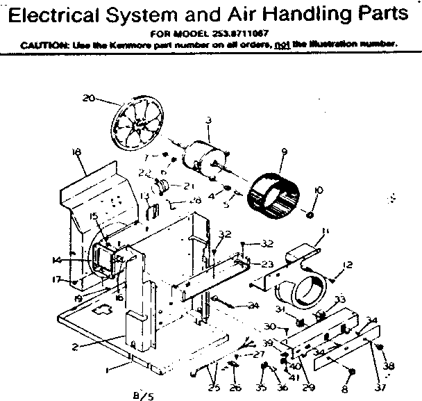 Kenmore 2538711067 electrical system and air handling parts diagram