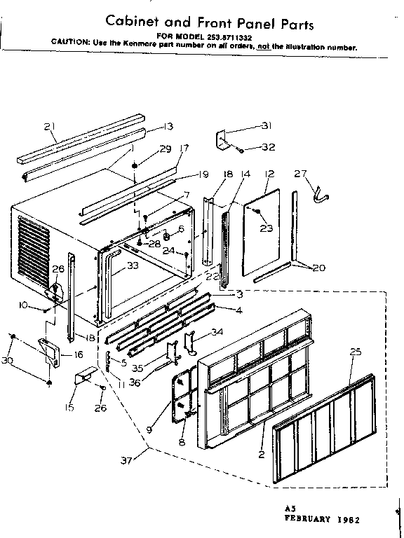 Kenmore 2538711332 cabinet & front panel parts diagram