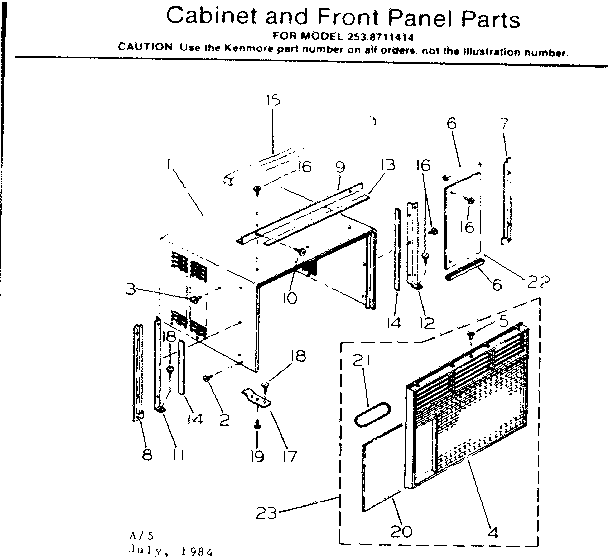 Kenmore 2538711414 cabinet and front panel parts diagram