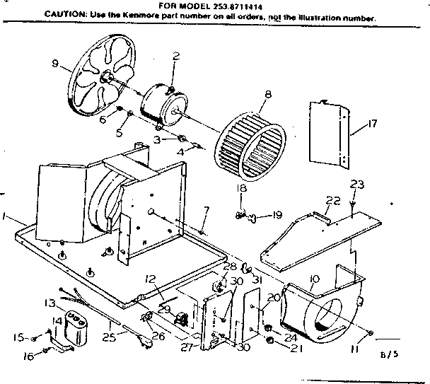 Kenmore 2538711414 electrical system & air handling parts diagram