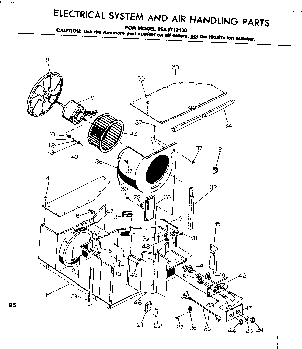 Kenmore 2538712130 electrical system and air handling parts diagram