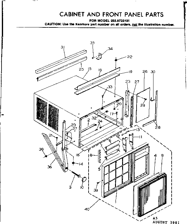 Kenmore 2538722131 cabinet & front panel parts diagram