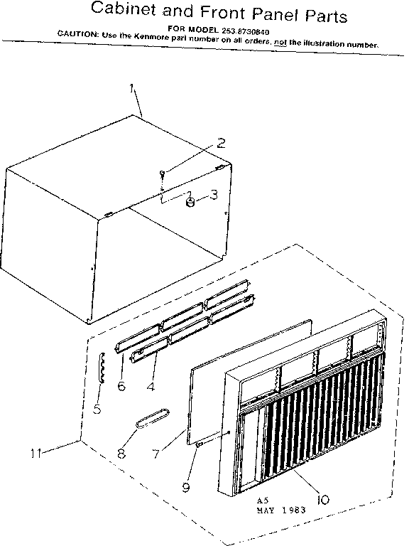 Kenmore 2538730840 cabinet and front panel parts diagram