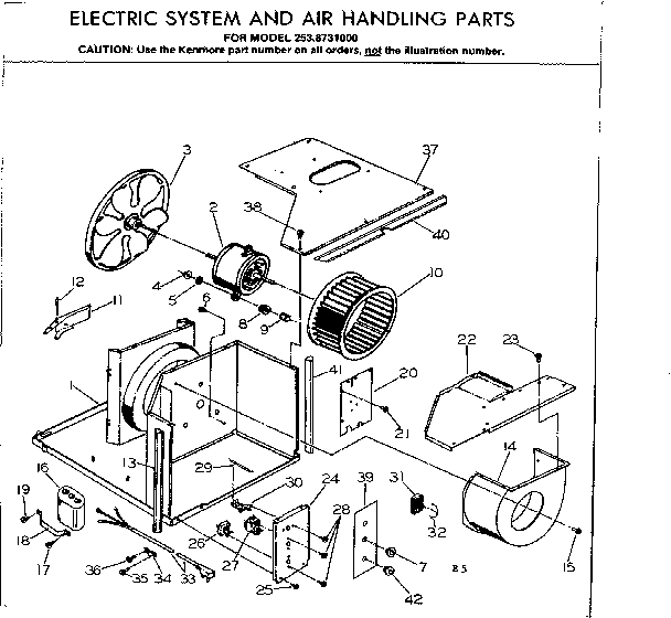 Kenmore 2538731000 electrical system and air handling parts diagram