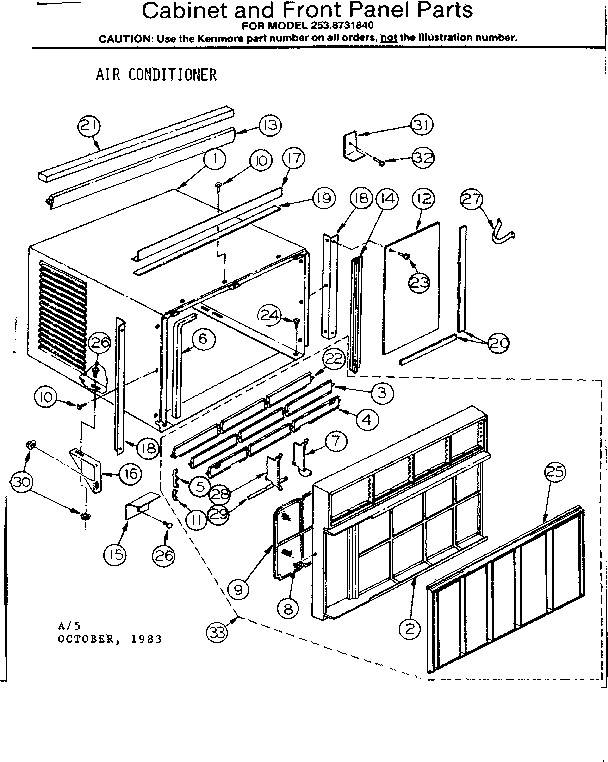 Kenmore 2538731840 cabinet & front panel parts diagram
