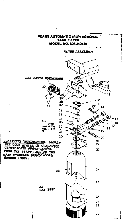 Kenmore 625342140 filter assembly diagram