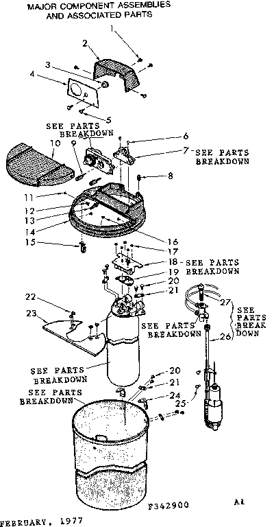 Kenmore 625342900 major component assemblies and associated parts diagram