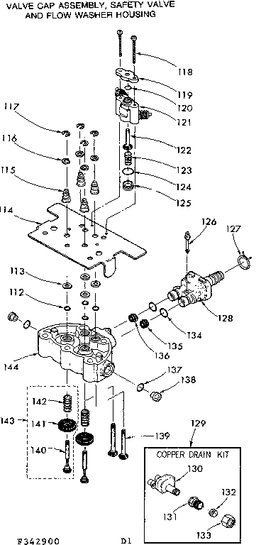 Kenmore 625342900 valve cap assembly, safety valve and flow washer housing diagram