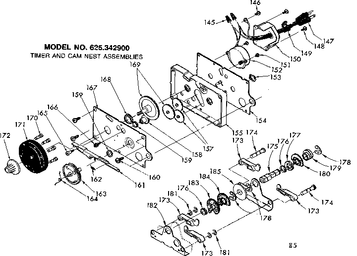 Kenmore 625342900 timer and cam nest assemblies diagram