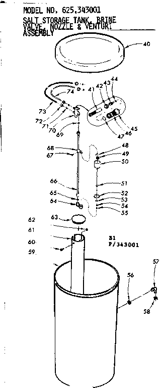 Kenmore 625343001 salt storage tank brine valve nozzle & venturi assembly diagram