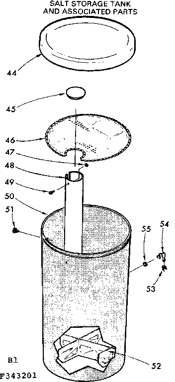 Kenmore 625343201 salt storage tank and associated parts diagram