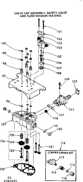 Kenmore 625343201 valve cap assem, safty valve & flow washer housing diagram