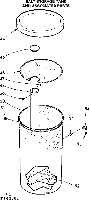 Kenmore 625343501 salt storage tank and associated parts diagram