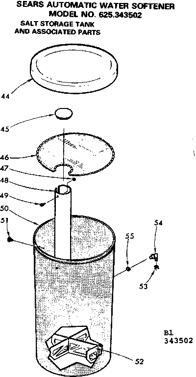 Kenmore 625343502 salt storage tank and associated parts diagram