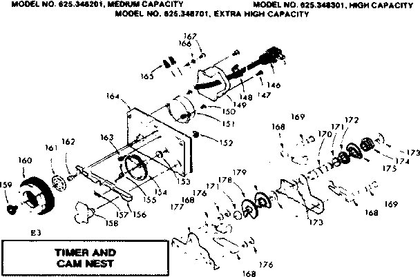 Kenmore 625348701 timer and cam nest diagram