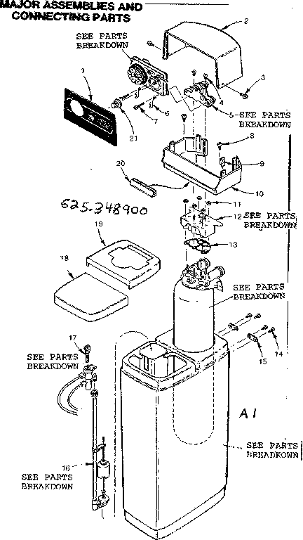 Kenmore 625348900 major assemblies and connecting parts diagram