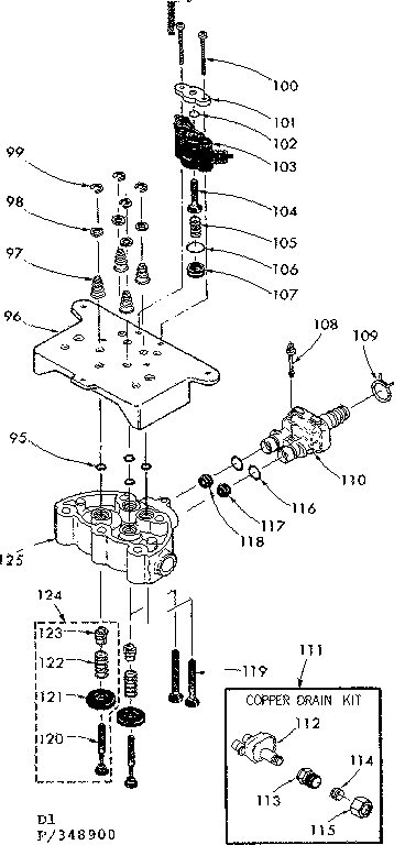 Kenmore 625348900 valve cap safty valve & flow washer housing diagram