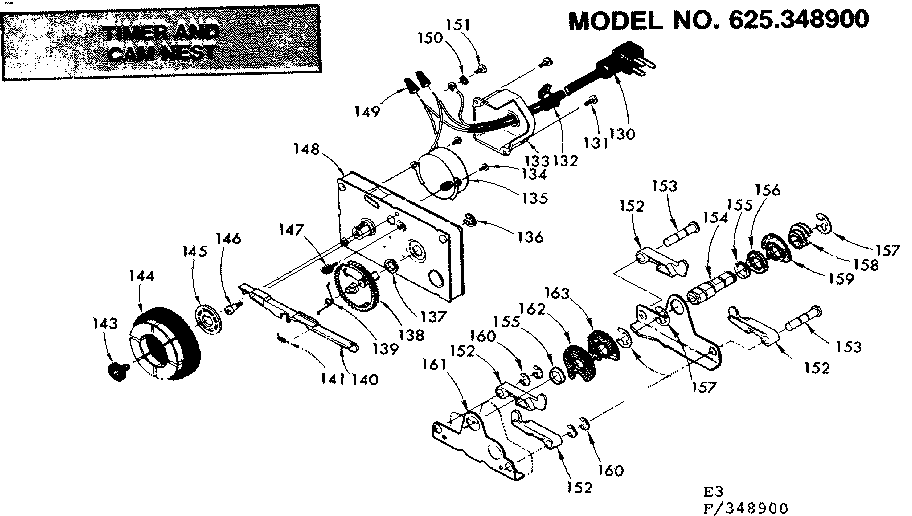 Kenmore 625348900 timer and cam nest diagram