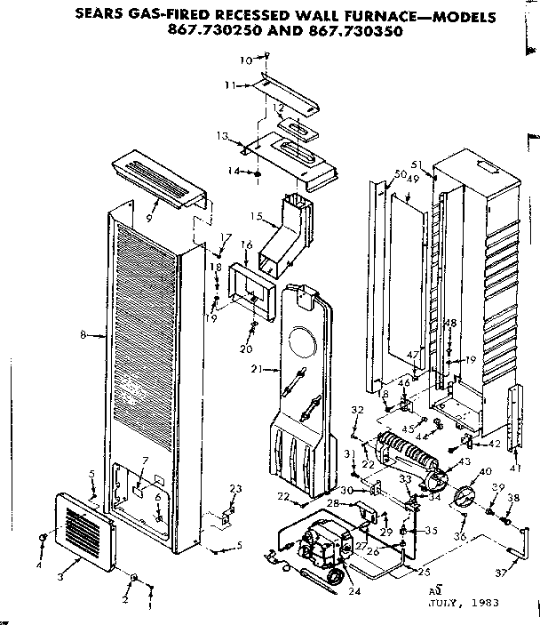 Kenmore 867730350 unit parts diagram