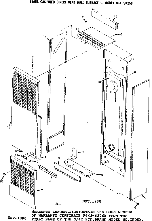Kenmore 867734250 non-functional replacement parts diagram