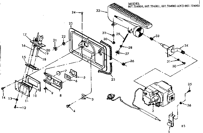 Kenmore 867734961 gas burners and manifold diagram