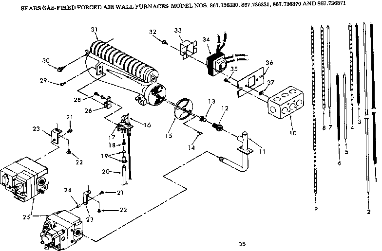 Kenmore 867736371 gas burners and manifold diagram