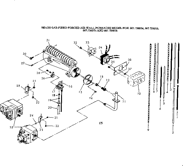 Kenmore 867736334 gas burners and manifold diagram