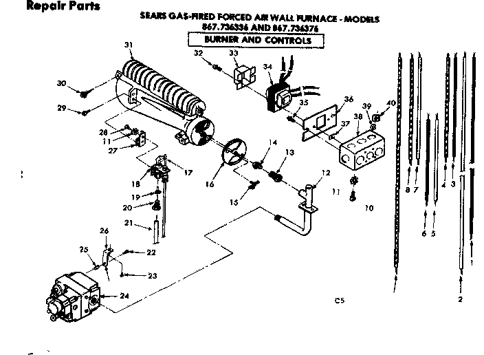 Kenmore 867736376 burner and controls diagram