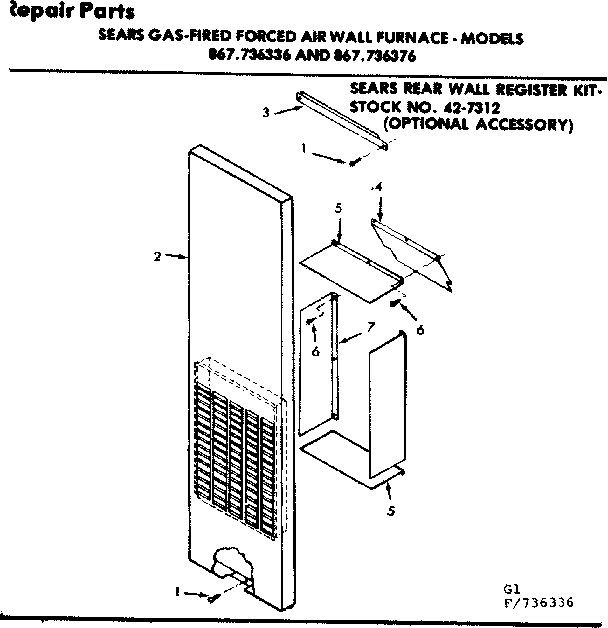 Kenmore 867736376 rear wall register kit diagram