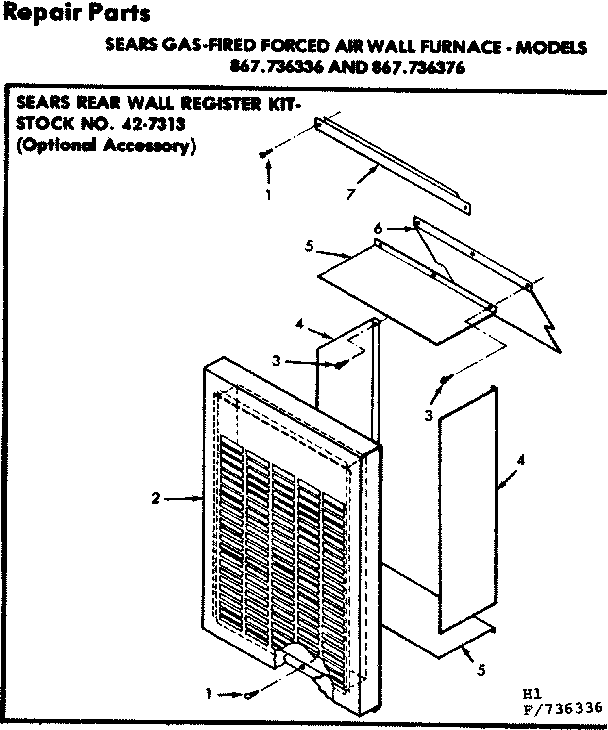 Kenmore 867736376 rear wall register kit diagram