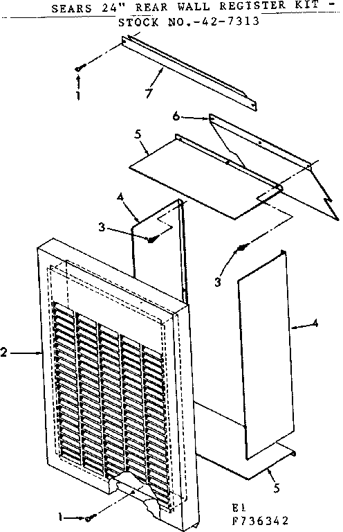 Kenmore 867736382 24 in rear wall register kit diagram