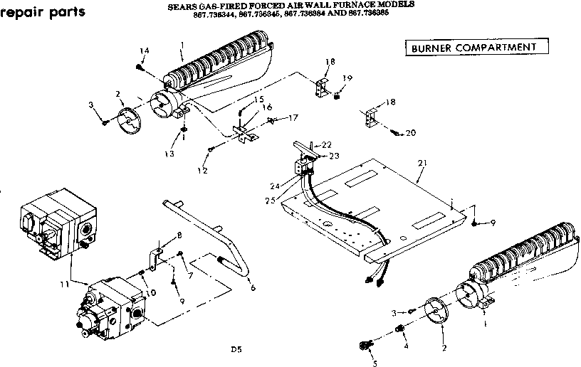 Kenmore 867736345 gas burners and manifold diagram