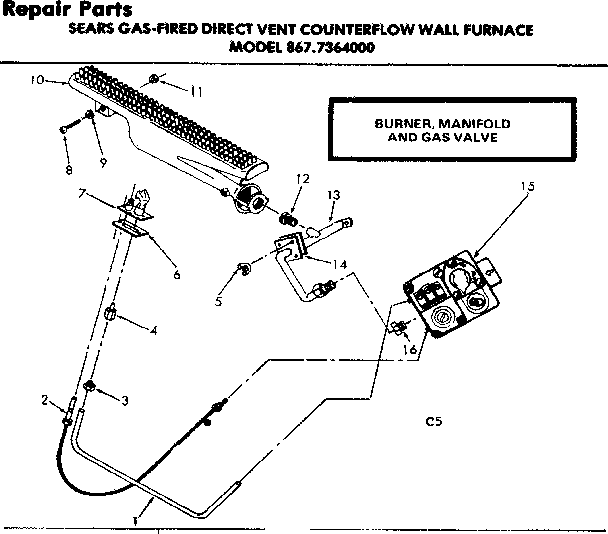 Kenmore 8677364000 burner manifold and gas valve diagram