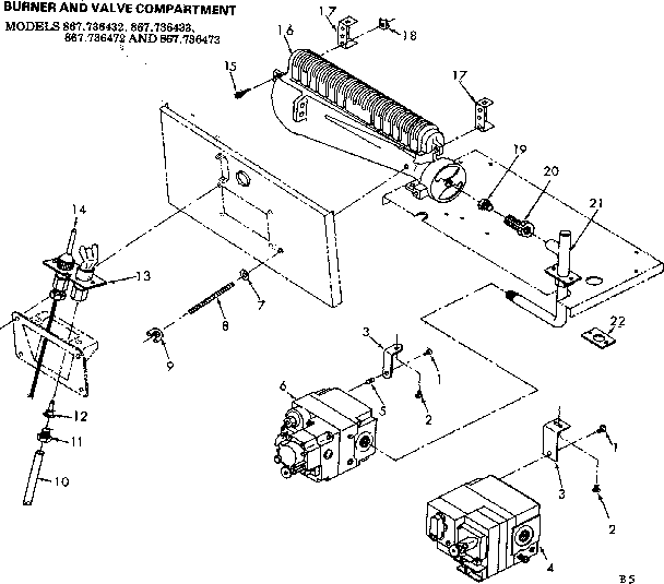 Kenmore 867736473 burner and valve compartment diagram