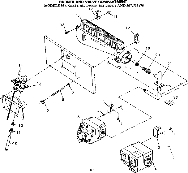 Kenmore 867736435 burner and valve compartment diagram