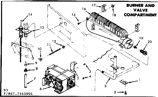 Kenmore 8677365101 burner and valve compartment diagram