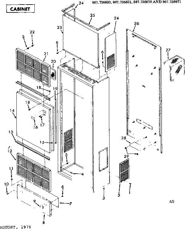 Kenmore 867736671 cabinet parts diagram