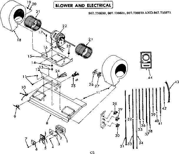 Kenmore 867736671 blower and electrical parts diagram